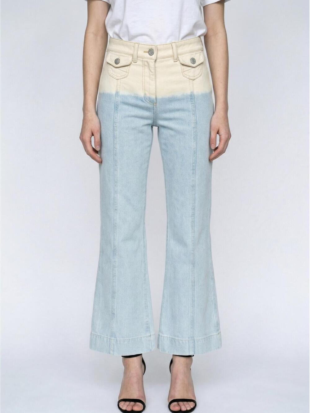 Ulla Johnson Dip-Bleach Wide Leg Cropped Jeans Blue Beige XS – NWT